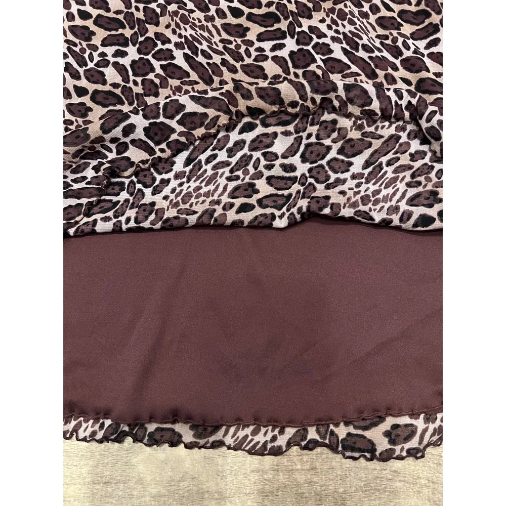 BCBG MaxAzria Y2K Brown Animal Print MIDI Baby Doll Dress Mesh Lined Sz LG Party